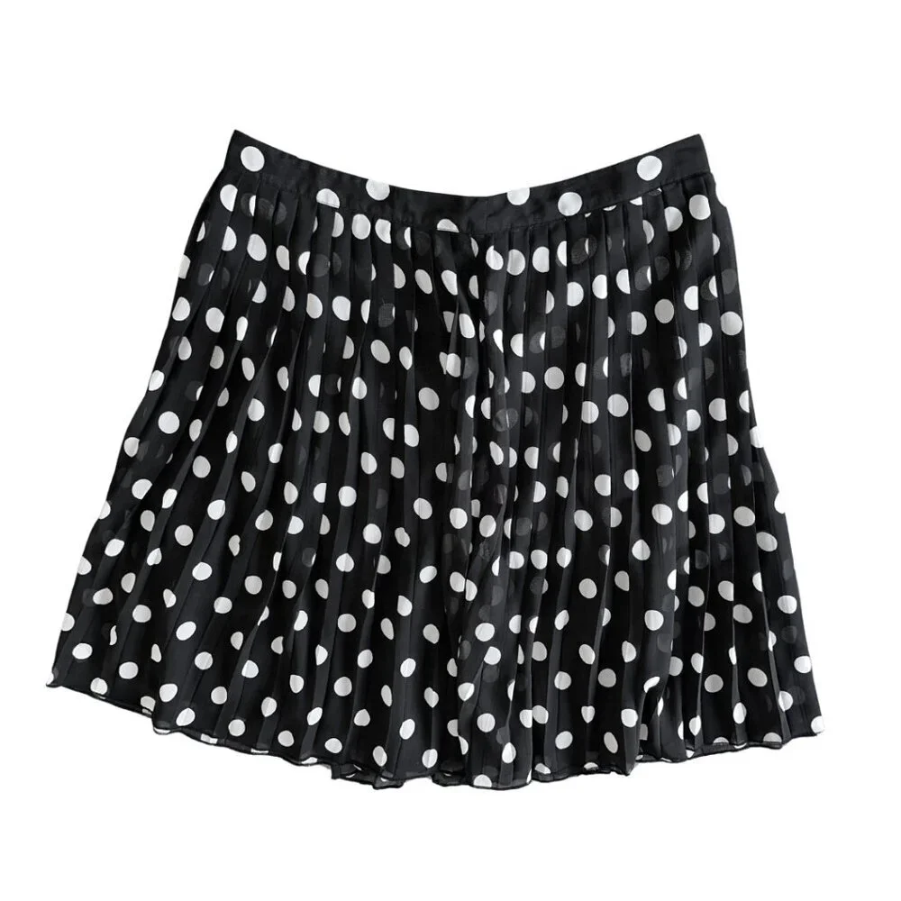 Black & White Pleated Polka Dot Women's Mini Skirt Downeast Large - Picture 1 of 10